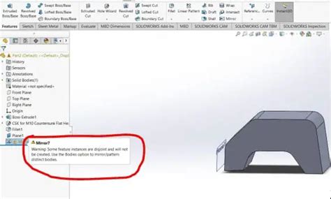 Finally, click ok and you can see the changes. . Some feature instances are disjoint and will not be created solidworks mirror
